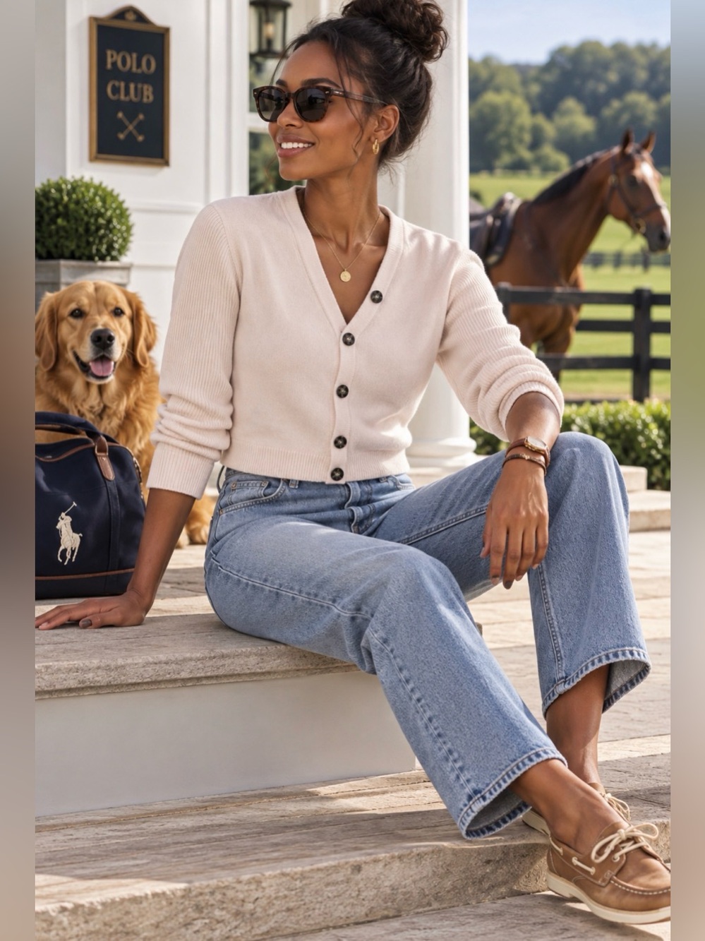 Guess Cream Cropped V-Neck Button Cardigan